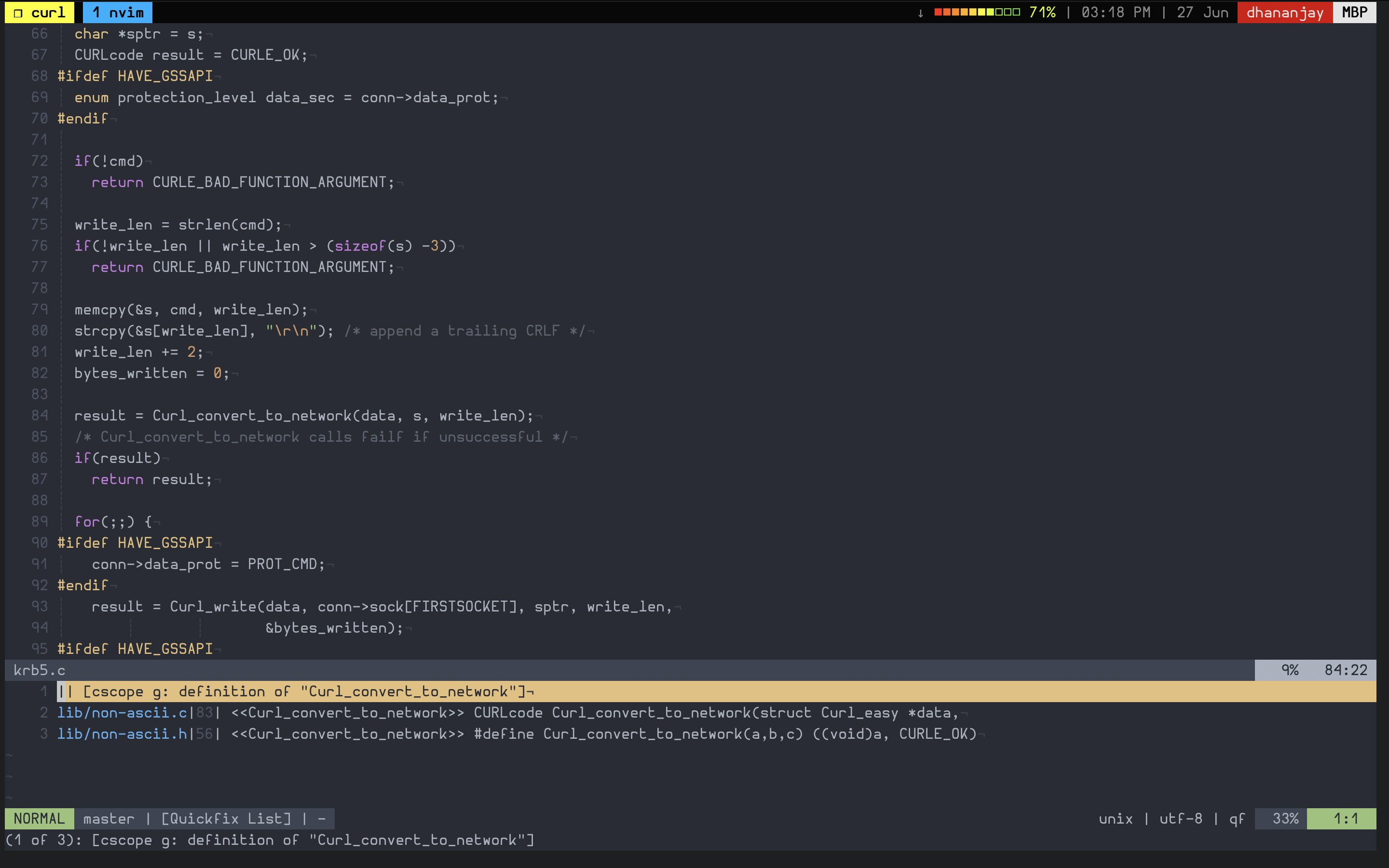 Figure 1: cURL source code navigation